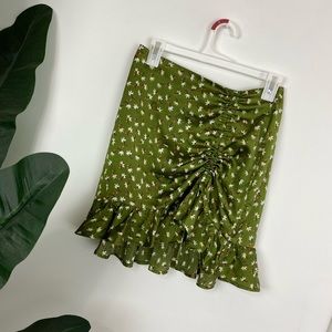 LULUS olive green satin looking mini skirt SM